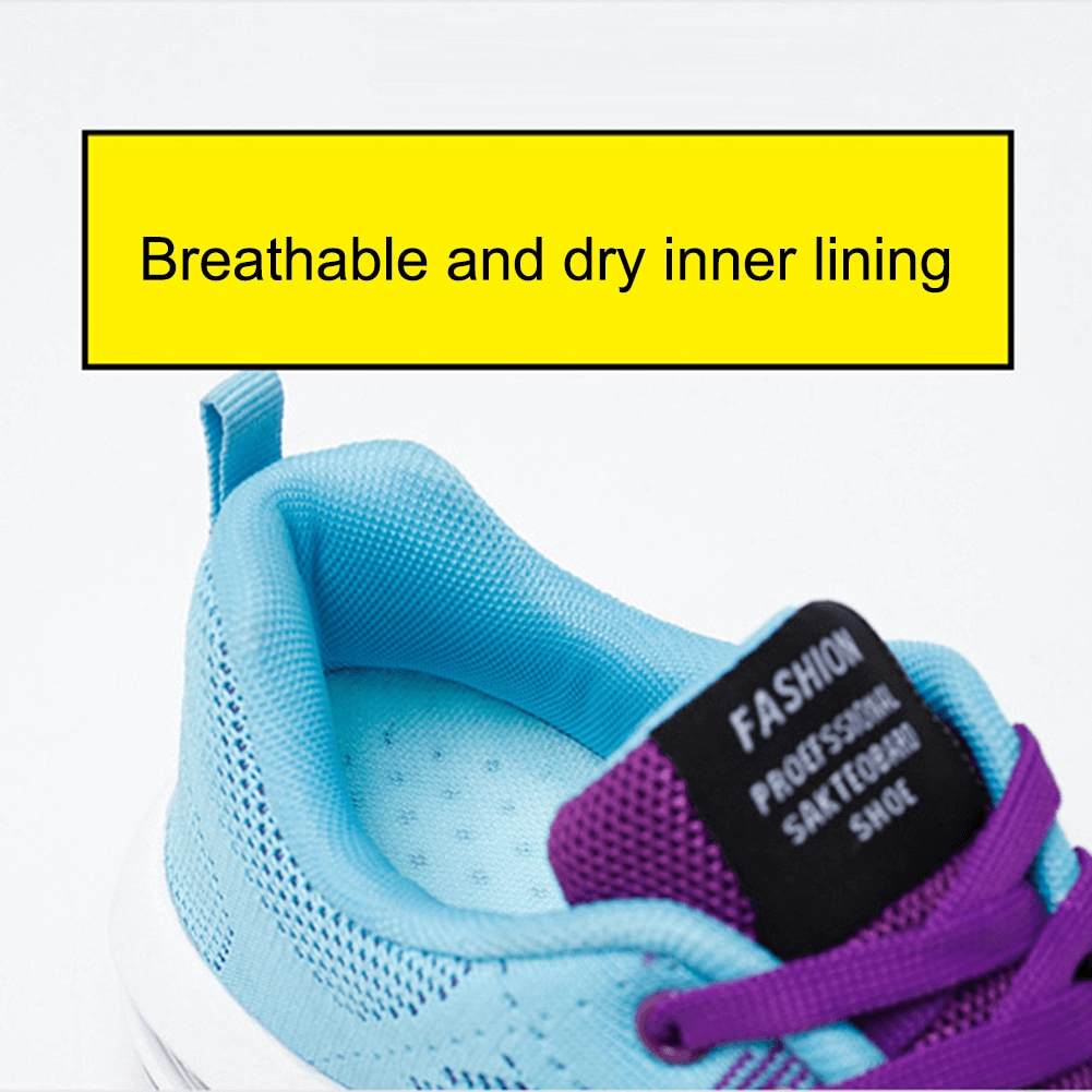 Close-up of breathable cushioned lining in vibrant running shoe, highlighting comfort and style features.
